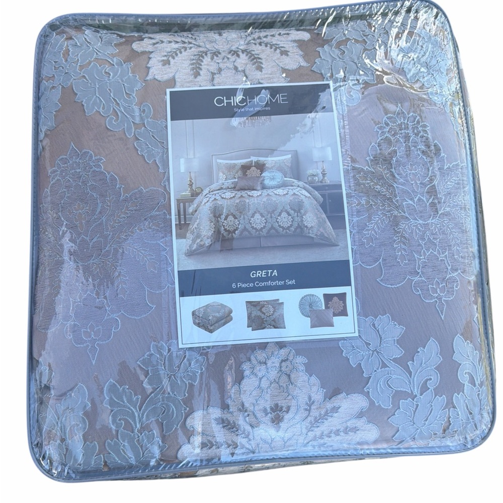 Greta 6 Piece Comforter Set - Silver and Gray
